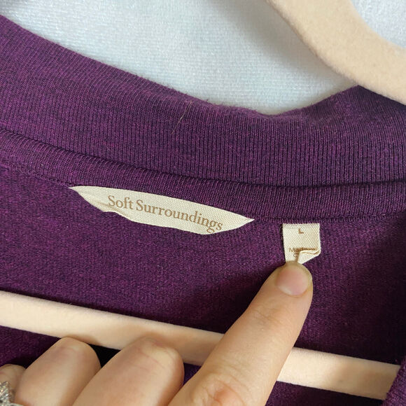 Soft Surroundings Knit Sweater Sz L V-Neck Asymmetrical Burgundy Viscose Blend - Picture 3 of 7